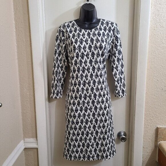 $168 J. McLaughlin Sophia Printed Catalina Cloth Dress Size M White Black - Picture 1 of 10